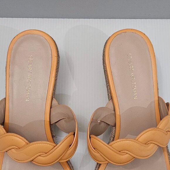 Stuart Weitzman Twist Espadrille Womens 8 Mango Leather Jute Wedge Sandal - Picture 9 of 16
